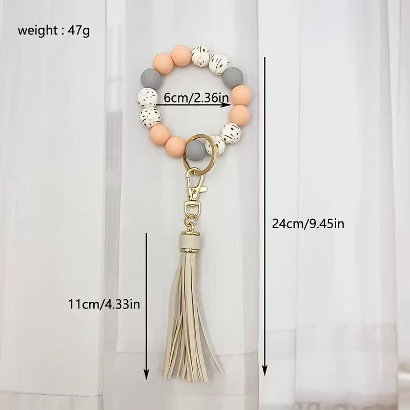 Wholesale Silicone Beaded Tassel Charm Keychain